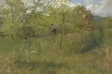 Bäuerin am Heuen by Giorgio Belloni, oil on canvas, sold Mar 2024