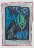 Komposition in Blau, Lila- und Grautönen by Andro Wekua, mixed media, offered Mar 2024
