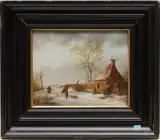 Die Reisigsammlerin in winterlicher Landschaft by Holland, 18.Jh., oil on panel, sold Mar 2024