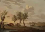 Umkreis Landschaft mit Kühen by Jan van Os, oil on panel, sold Mar 2024