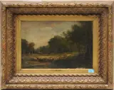 zugeschrieben Schafherde beim Trinken an einem Weiher by Camille Emile Dufour, oil on panel, sold Mar 2024