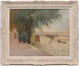 Au bord de la Seine by Gustave Maincent, oil on canvas, sold Mar 2024
