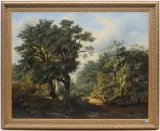 Waldlandschaft mit rastenden Bauern by D.A. Portelje, 1840, oil on canvas, sold Mar 2024