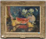 Melonenschnitte by Ludwig Bock, oil on board, offered Mar 2024