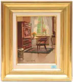Interieur mit Sekretär am Fenster by Else Müller-Kaempff, oil on board, sold Mar 2024