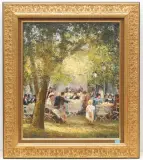 Im Augustinerbiergarten in München by Alexander Thiele, oil on canvas, sold Mar 2024