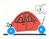Blatt 15 aus: The story of red + blue by Keith Haring, 1989, color screenprint, offered Sep 2025