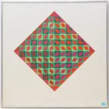 Konkrete Komposition in Rot- und Grüntönen by Victor Vasarely, color screenprint, offered Sep 2024