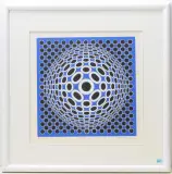 Konkrete Komposition mit blauem Grund by Victor Vasarely, color screenprint, sold Sep 2024
