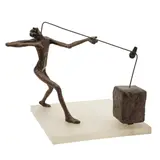 Untitled by Victor Salmones, bronze of a figure pulling rope with a heavy block on the end, sold Jan 2023