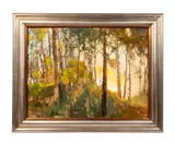 Piedmont Sunrise by Jason Sacran, oil on canvas board, sold Jan 2023