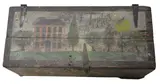 folk art trunk "A for Apples" painting by Harry Dunn, oil on wood, sold Dec 2024
