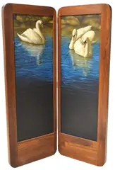 Large diptych swan painting by William Wolk, oil on canvas, sold Dec 2024