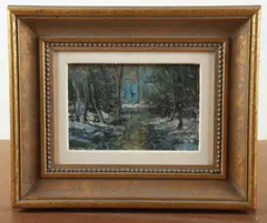 PA artist Winter Landscape Painting by Walter Baum, oil on canvas panel, sold Jan 2025