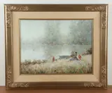 Impressionist Lakeside Landscape by Henri Dubois, c. 1970s, oil on canvas, sold Jan 2025