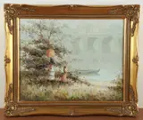 Impressionist Riverside Landscape c. 1970s by Henri Dubois, oil on canvas, sold Jan 2025