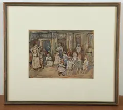 Untitled by Jerome Myers, watercolor "The Game" ink, sold Jan 2025