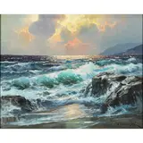 Crashing Waves by Alexander Dzigurski, oil on canvas, sold Jul 2022