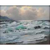 Waves Crashing on the Shore by Alexander Dzigurski, oil on canvas, sold Jul 2022