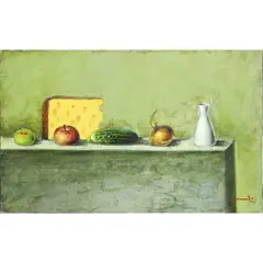 Apples and Sake by Konstantin Totibadze, 2000, oil on canvas, sold Jul 2022