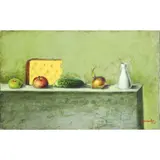 Apples and Sake by Konstantin Totibadze, 2000, oil on canvas, sold Jul 2022