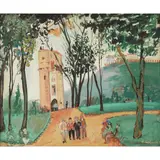 Untitled (Paris Park Scene) by Abraham Mintchine, gouache and watercolor on paper, sold Jul 2022