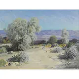 Smoke Trees (Palm Springs by Carl Sammons, oil on board, sold Jul 2022
