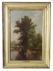 punting on the lake by Alfred Thompson Bricher, oil on board, sold Dec 2024
