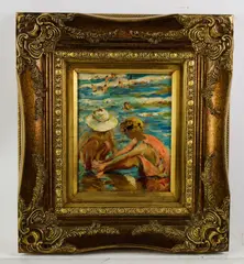 beach bathers by Emilio Grau Sala, oil on board, sold Jan 2025