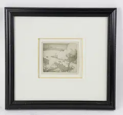 Train Bridge by Everett Warner, engraving, sold Jan 2025