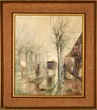 Rainy Street Scene by Alfredo Candela, oil on canvas, sold Oct 2023