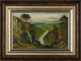 Woodcutters with the View of a Extensive Riverine Landscape by George Willis-Pryce, oil on board, sold Oct 2023
