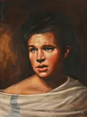 Portrait of a Young Man with Blue Eyes by Jaco Benade, oil on board, sold Dec 2023