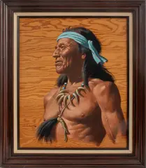 Apache by Arthur Sarnoff, Oil on Wood Board, sold May 2024