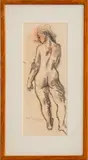 Standing Female Nude by Moses Soyer, Charcoal and Crayon on Paper, sold May 2024