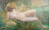 Veiled Reclining Nude Woman by Eduard Veith, Oil on Canvas, sold May 2024