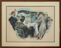 Luncheon by John La Gatta, circa 1940s, Watercolor and Pastel on Paper, sold May 2024