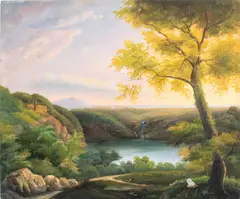 Landscape Scene with Dolphin and Dog by Shay Kun, 2007, Oil on Canvas, sold May 2024