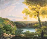 Landscape Scene with Dolphin and Dog by Shay Kun, 2007, Oil on Canvas, sold May 2024