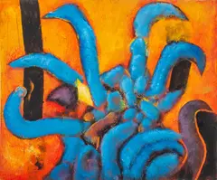 Excalibur's Eggs by William Scharf, Mixed Media Collage and Oil on Panel, sold May 2024