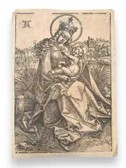 Madonna and Child on a Grassy Bench by Hans Baldung Grien, woodcut, offered Aug 2023