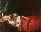 Sleeping girl by Johann Georg Meyer, oil, sold May 2022