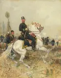The commandant of 17th battalion of chasseurs by Alphonse de Neuville, Oil on canvas, sold May 2022