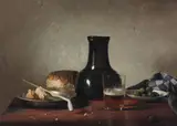 Still life with beer and olives by Jan Hendrik Eversen, oil, sold May 2022