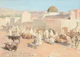 Ricordi di tlemcen 1895 (view of tlemcen, 1895) by Gustavo Simoni, watercolor, offered May 2022