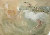 Goblin and fairy in the crest of a wave by John Anster Fitzgerald, watercolor, sold May 2022