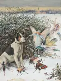 Snowy mischief by John Anster Fitzgerald, watercolor, sold May 2022