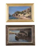 Seascape with rocks by Charles-alexis Malapeau, oil, sold May 2022