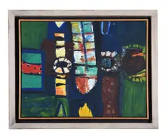 Abstract composition by Ian Humphreys, oil, sold May 2022