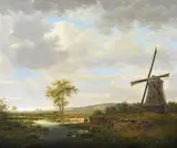 Dutch landscape with figures by a windmill by Gerrit Hendrik Göbell, 1829, oil, sold May 2022